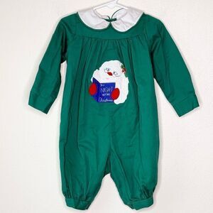 The Bailey Boys Vintage Holiday Christmas Romper Embroidered Santa - US Kids 24M